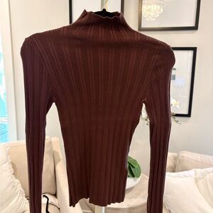 Abercrombie & Fitch Ribbed Mock Neck Long Sleeve Top - Brown